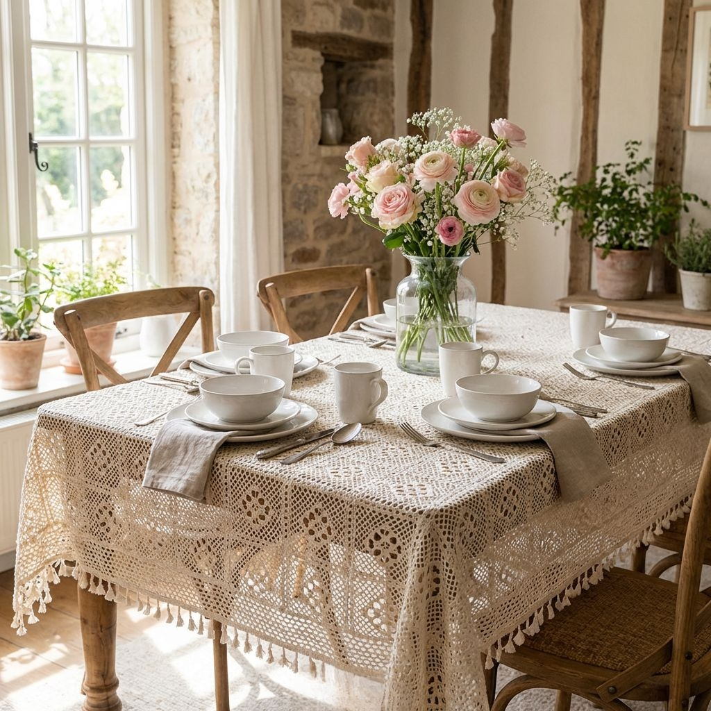 Tischdecke aus durchbrochener Häkelspitze