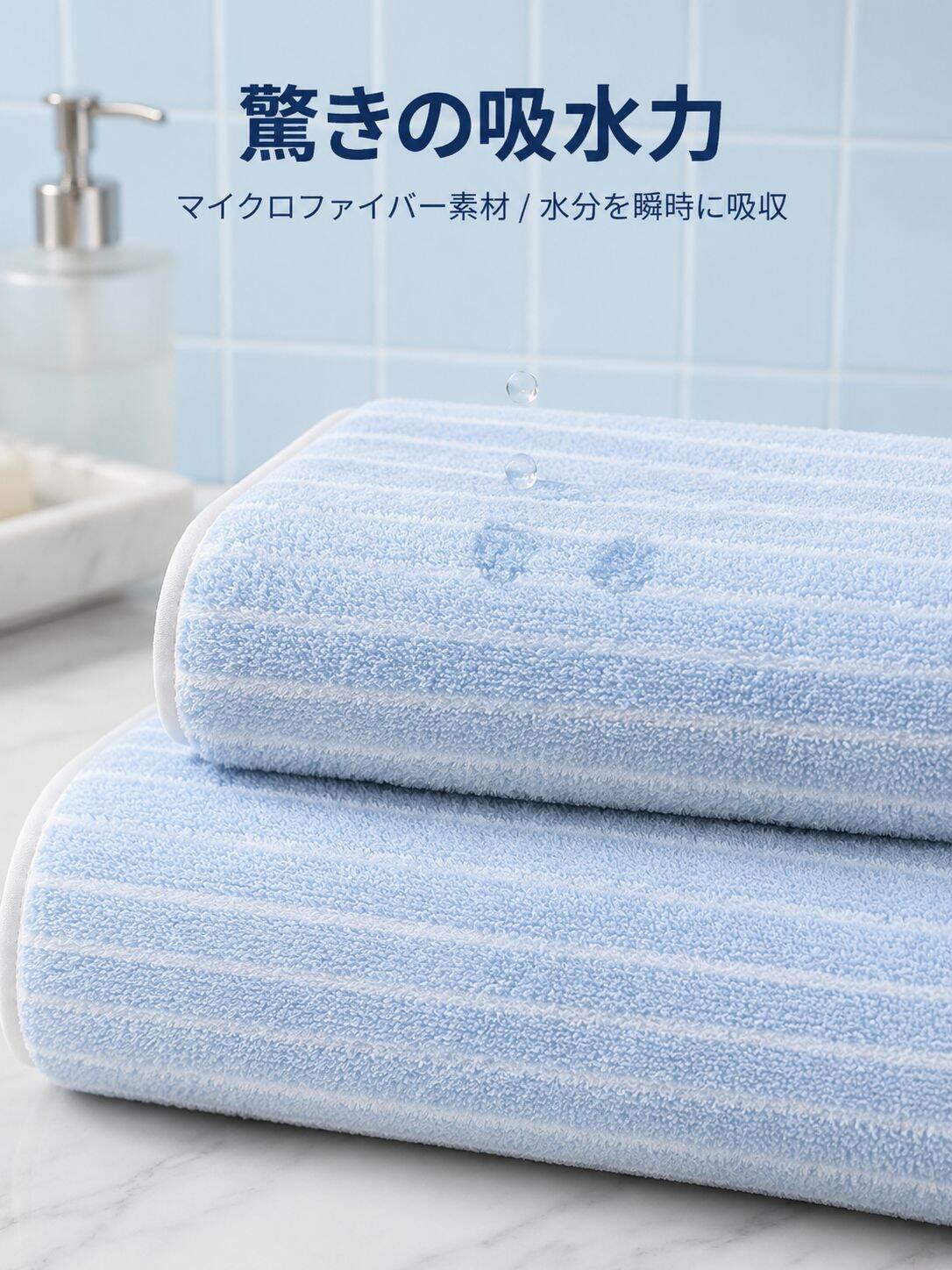 軽量コーラルフリースストライプバスタオル
