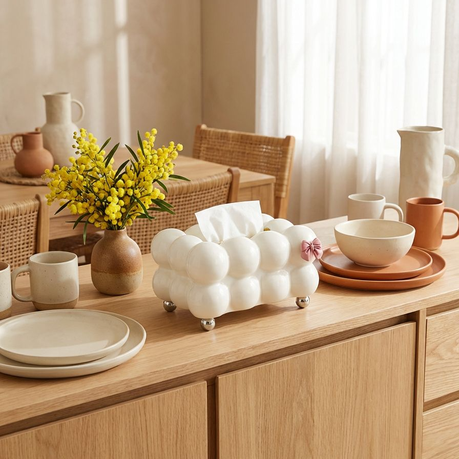 Functional and decorative tissue box for living room