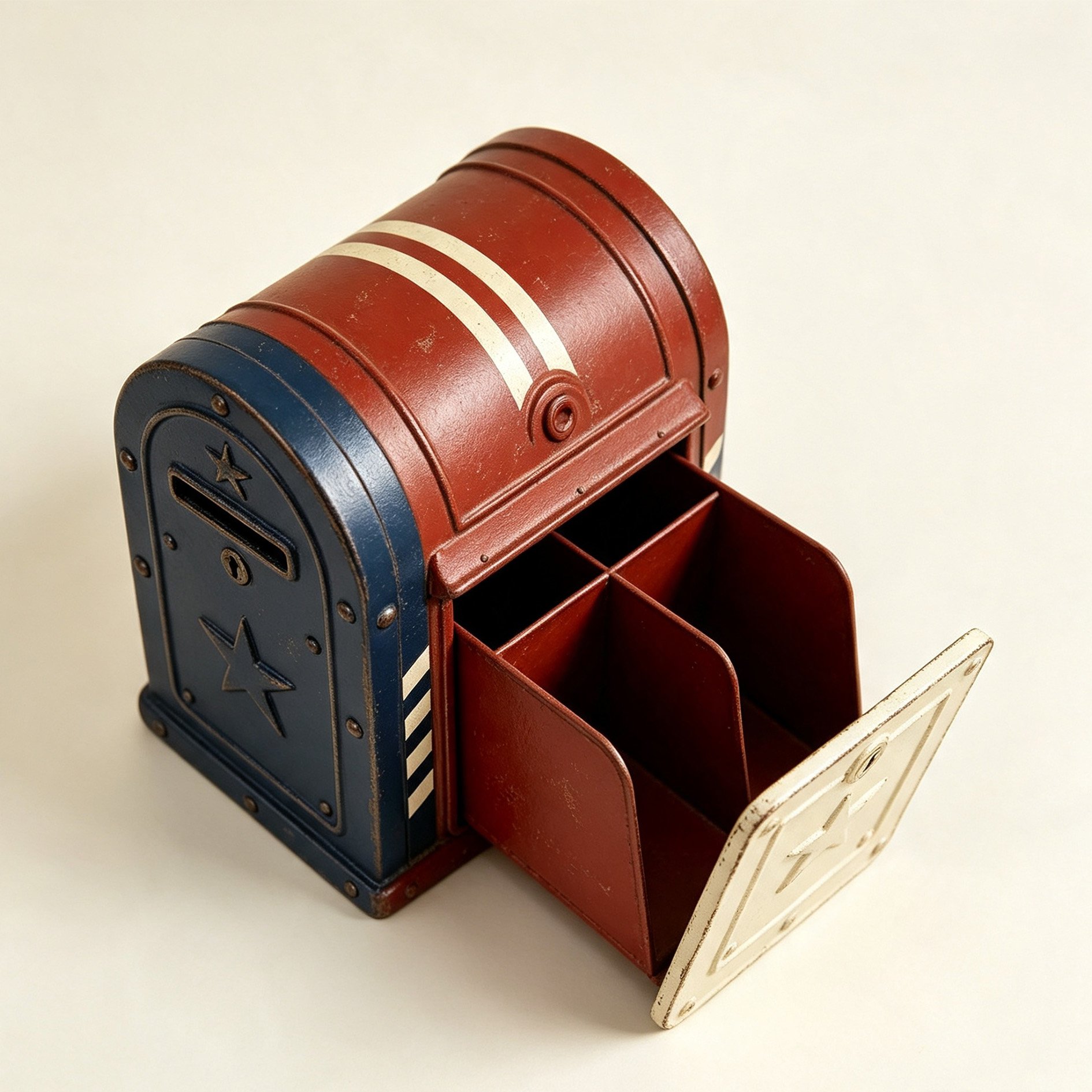 American-style mailbox storage box with stars and stripes