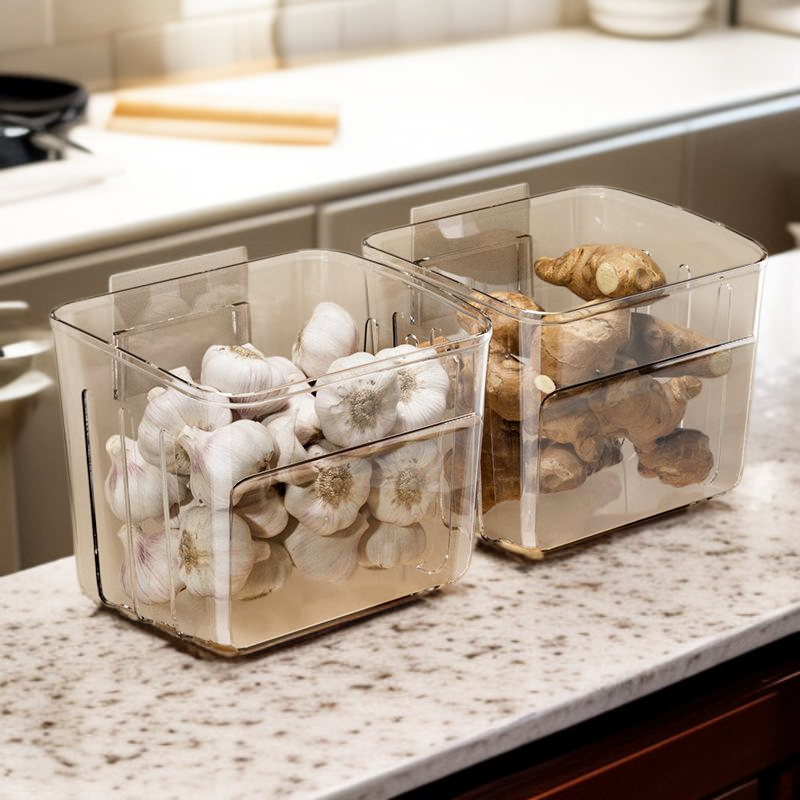 رف تخزين مطبخي معلق للجدار للبصل والثوم والزنجبيل