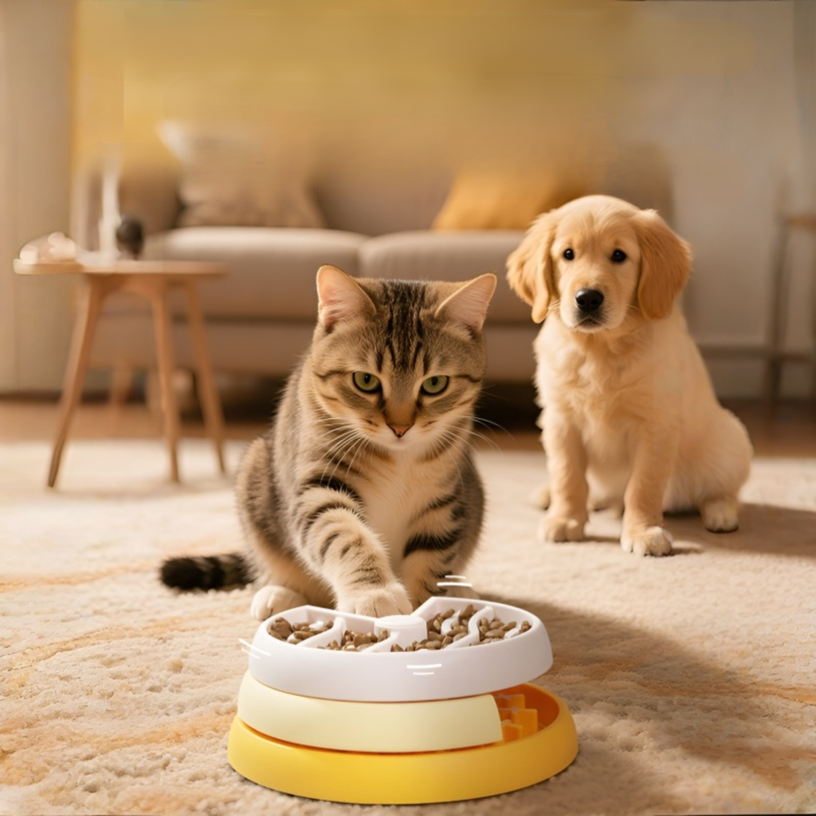 Starry Maze Pet Slow Feeder Bowl, Three-Tier Rotating Fun Design