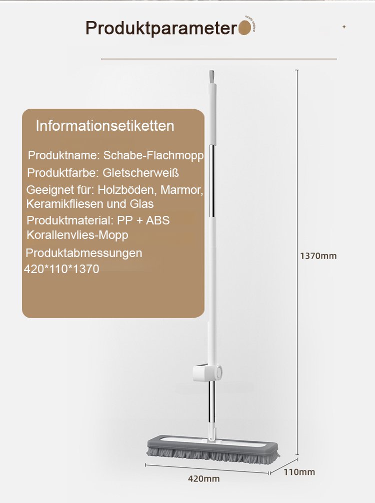 【Zeitersparnis und langlebig】Händefreier, trocken und nass verwendbarer Flachmopp
