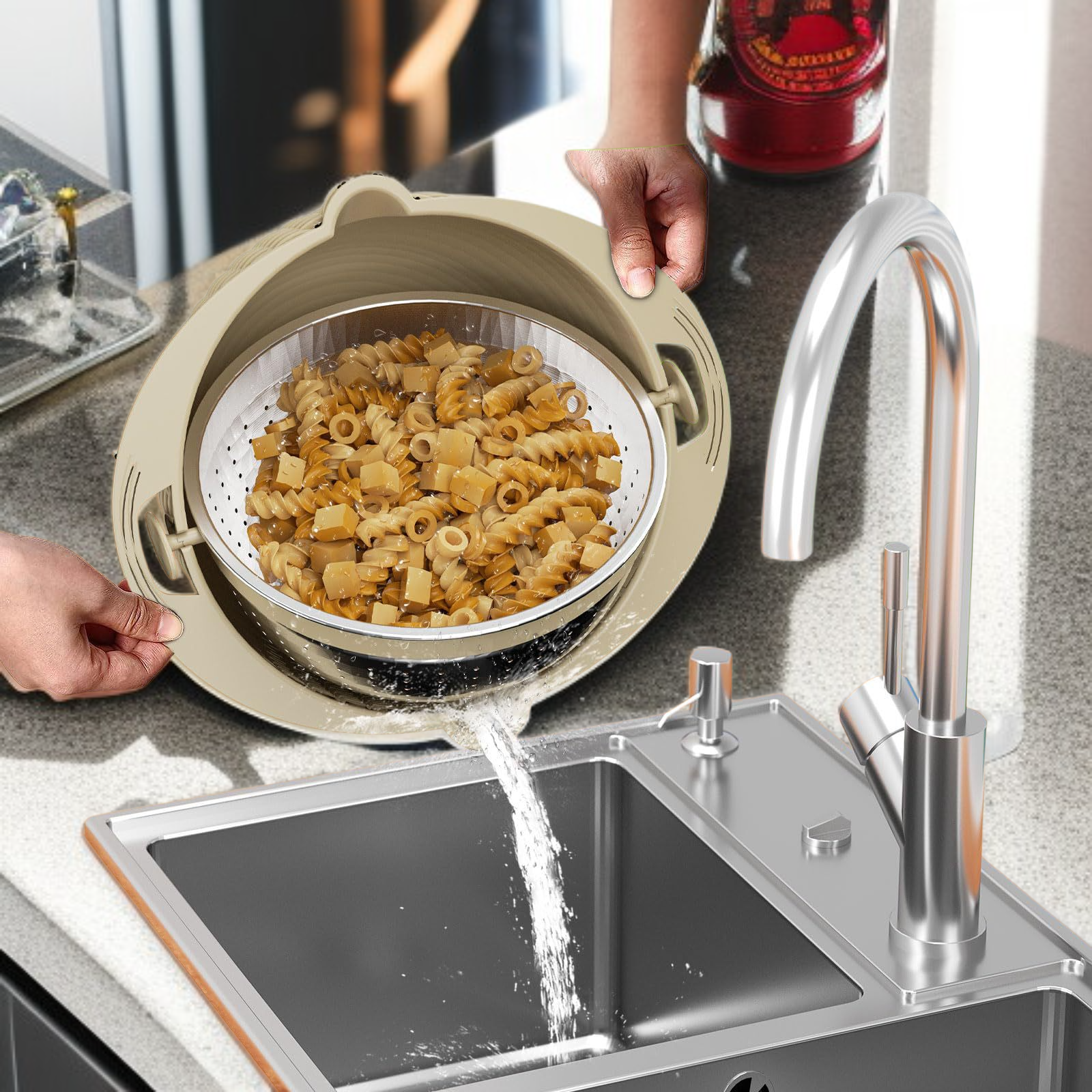 Zweiteiliger Edelstahlkorb zum einfachen Waschen von Gemüse