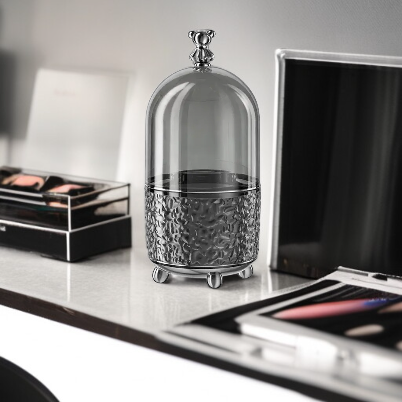 Rotating cosmetic holder with transparent compartments