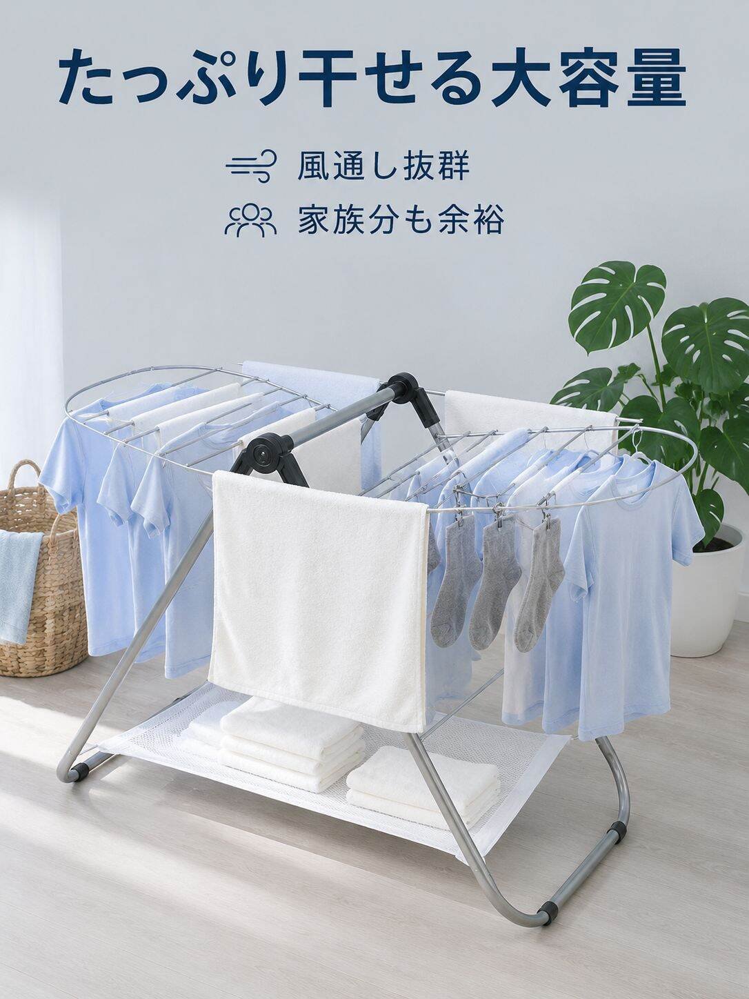 ミニ折りたたみ物干しスタンド 翼型バルコニー室内外用