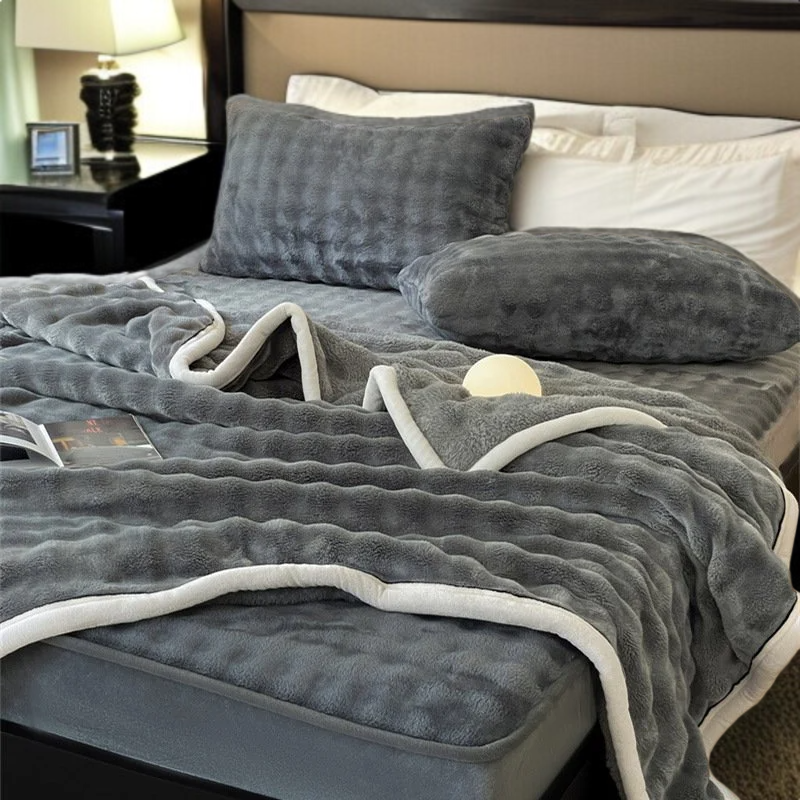 Juego de cama de terciopelo de burbujas con sábana lisa y colchón grueso de felpa