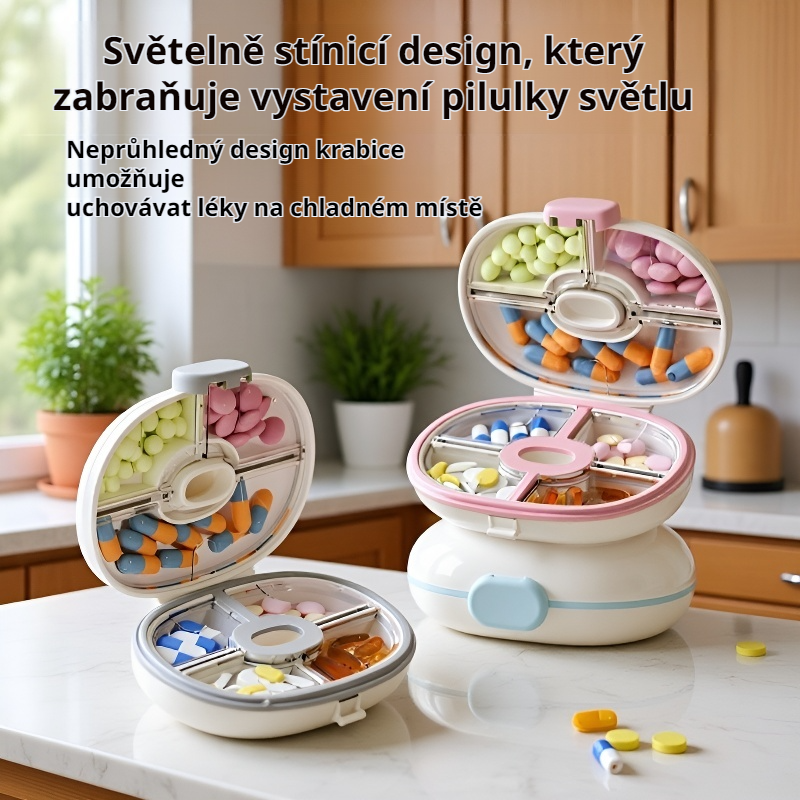 Kompaktní dávkovač pilulek na týden s přihrádkami 