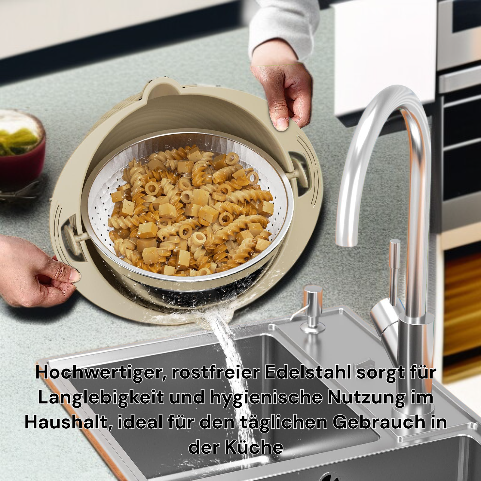 Drehbarer Doppelschicht-Gemüsewaschkorb aus Edelstahl für den Haushalt