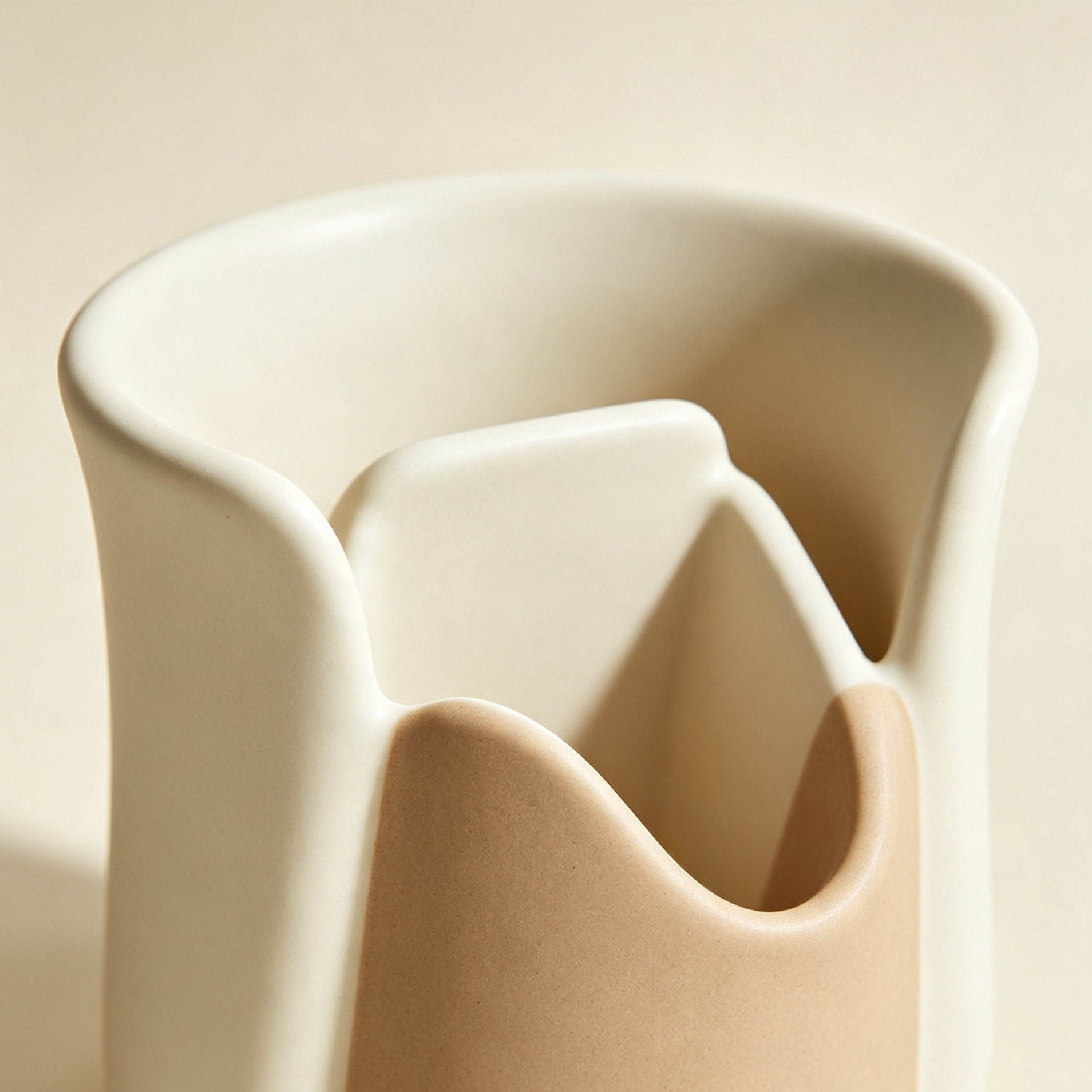 Irregularly shaped ceramic pen holders set of 3 on office desk