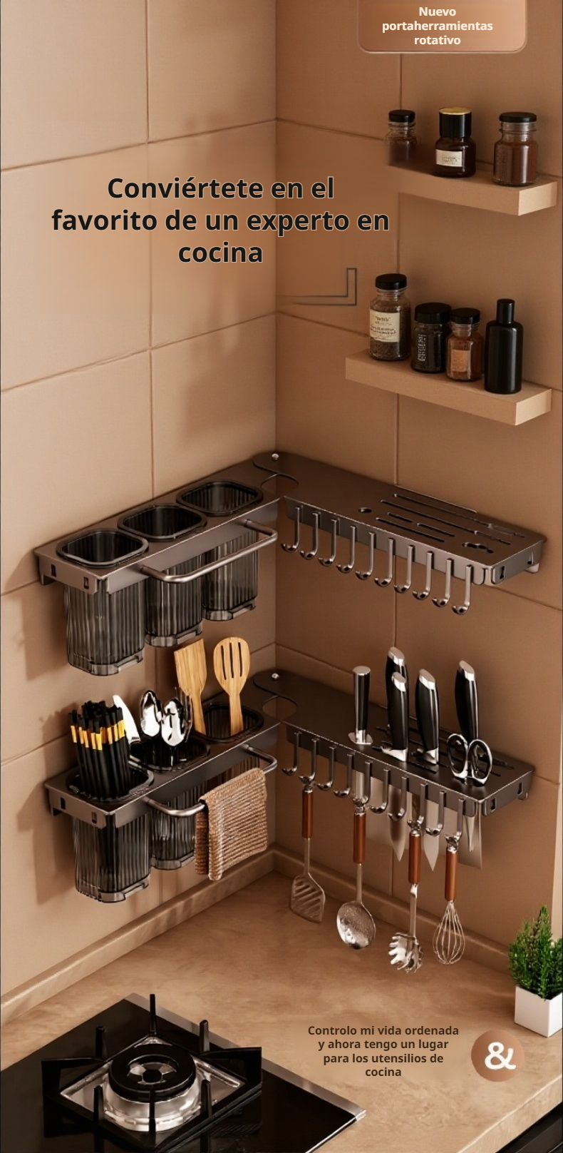 Soporte giratorio para cuchillos en la esquina de la cocina
