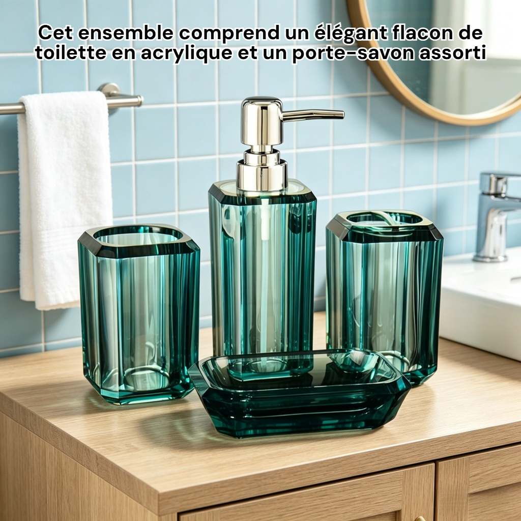 Lot de bouteilles de salle de bain en acrylique et boîte à savon