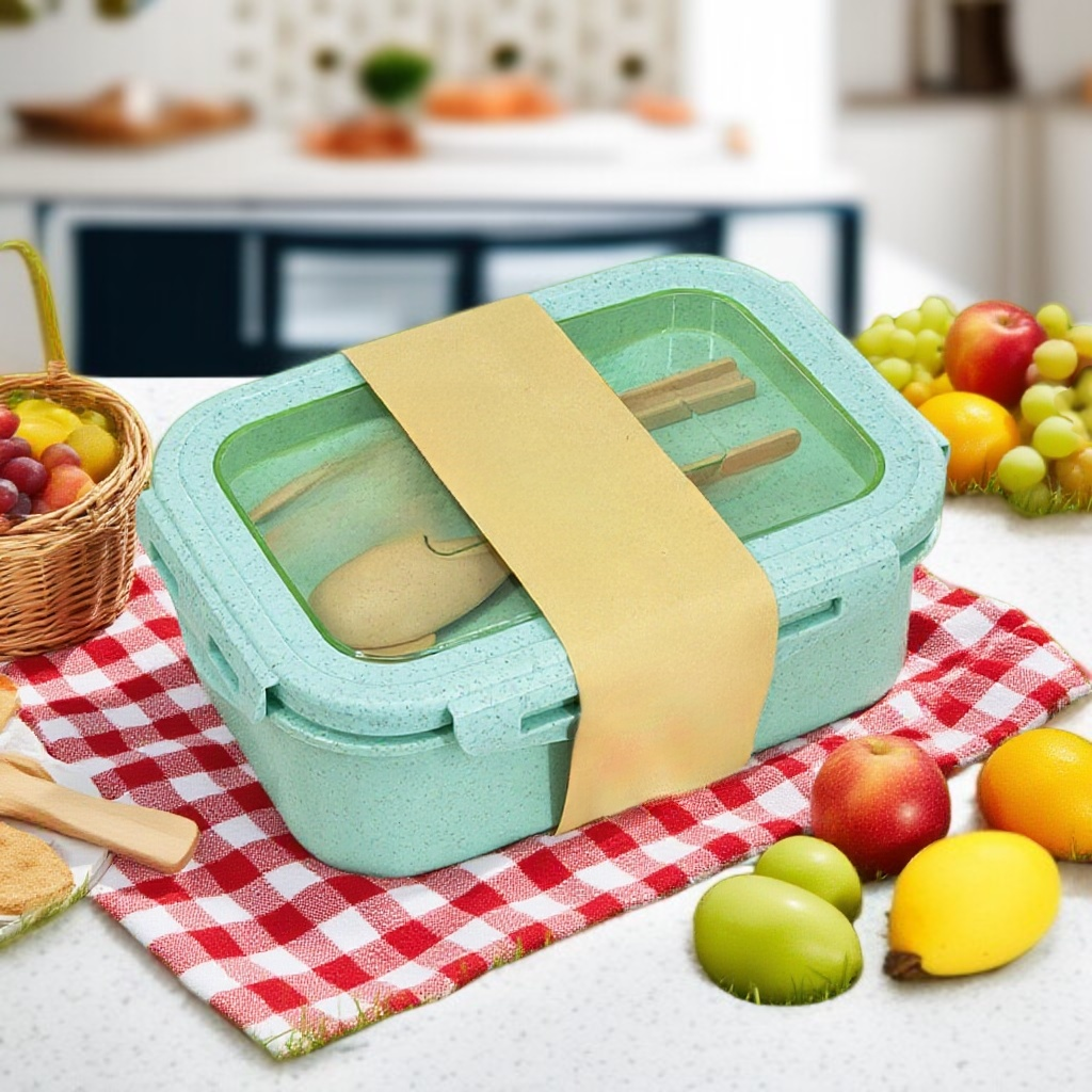 Office worker lunch box with cutlery