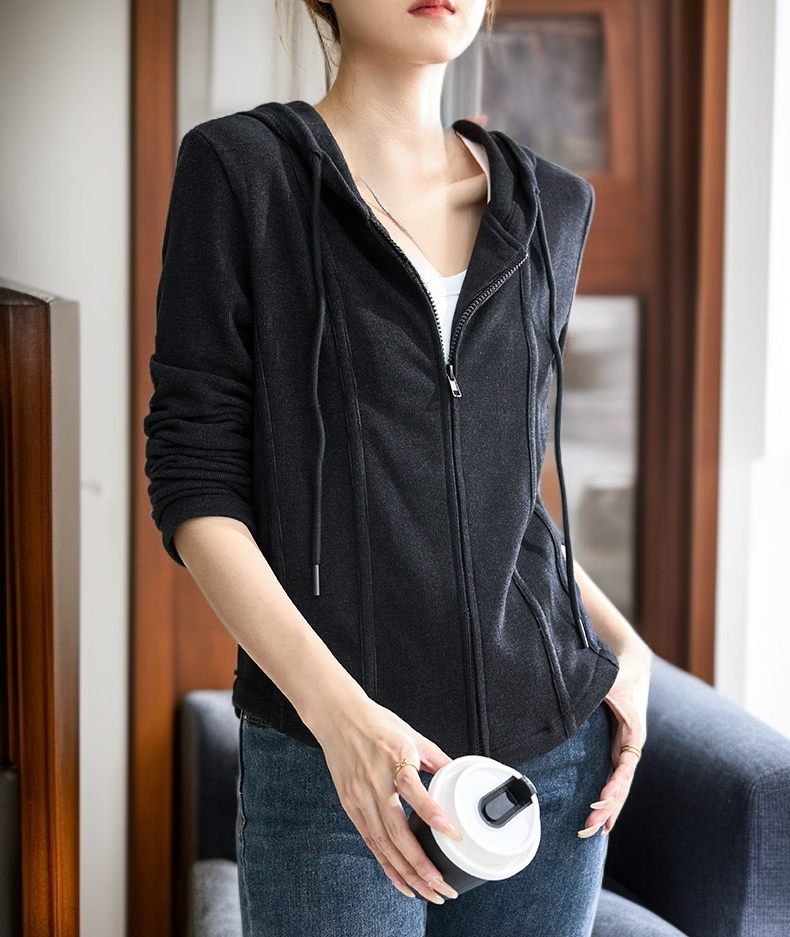 캐주얼 스타일 여성용 후드 카디건