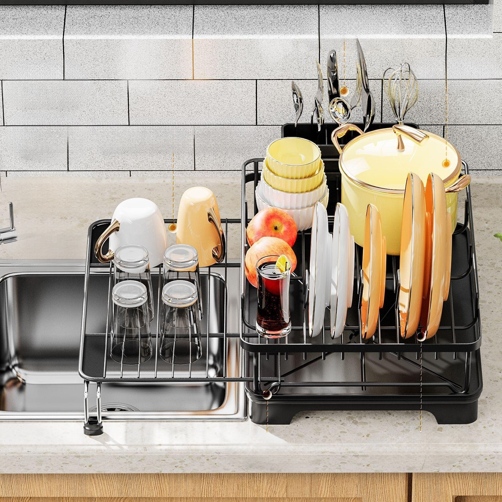 キッチン伸縮式排水ラック、食器ラック