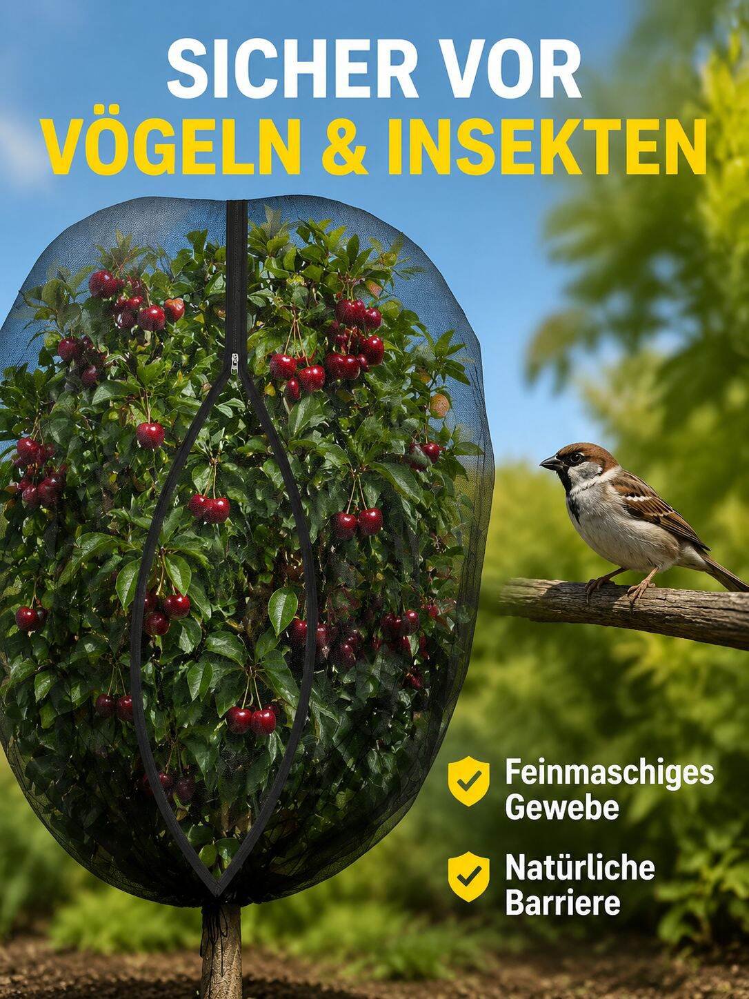 Garten-Obstbaum-Insekten- und Vogelschutzhaube, schwarzes Netz mit Reißverschluss, atmungsaktiv