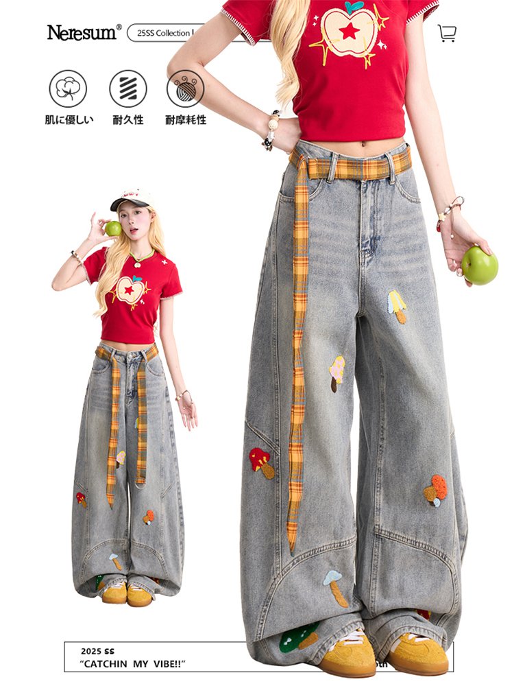 ヴィンテージ風カーブデニムパンツ