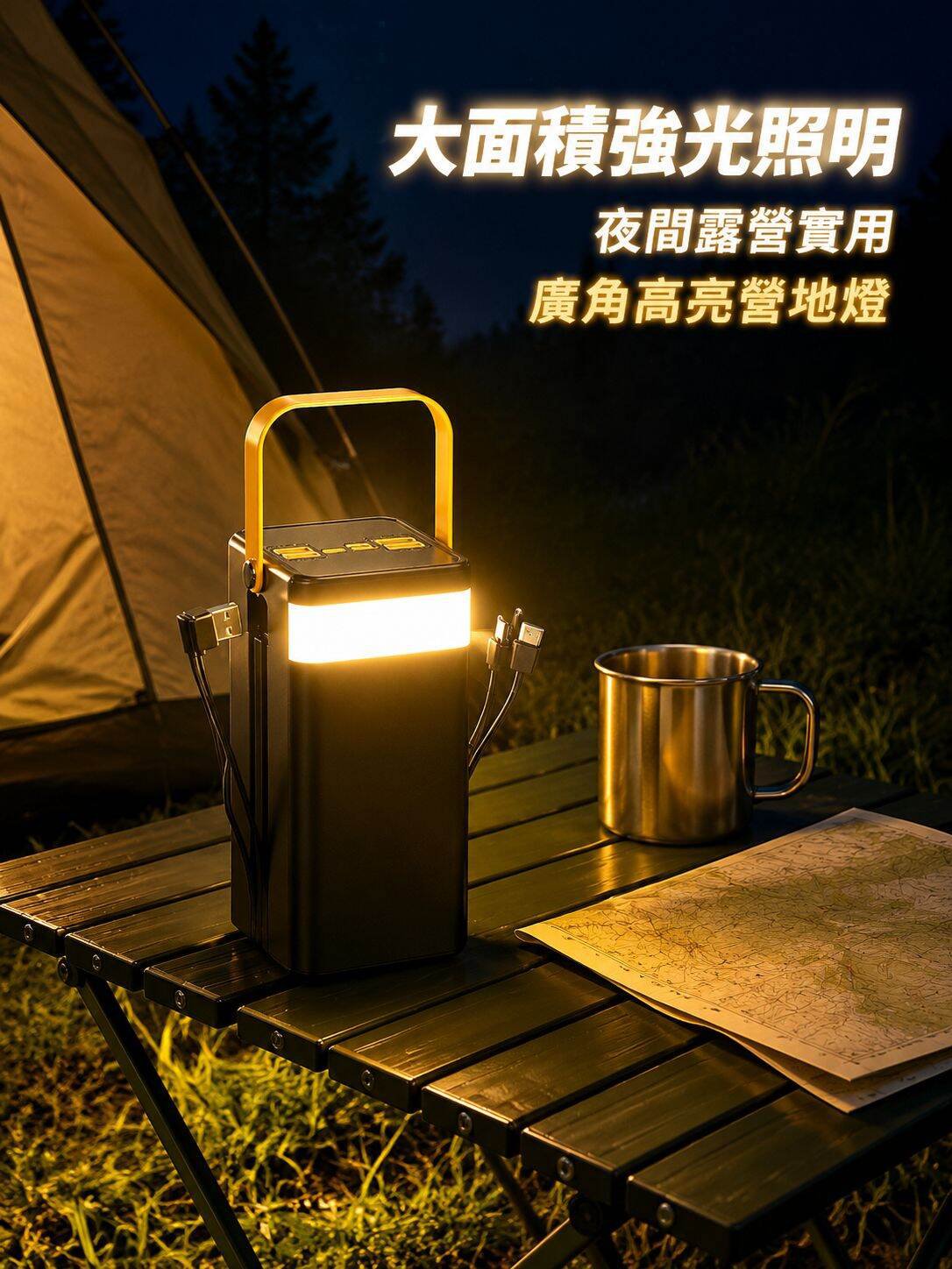大容量自帶線戶外應急快充充電寶