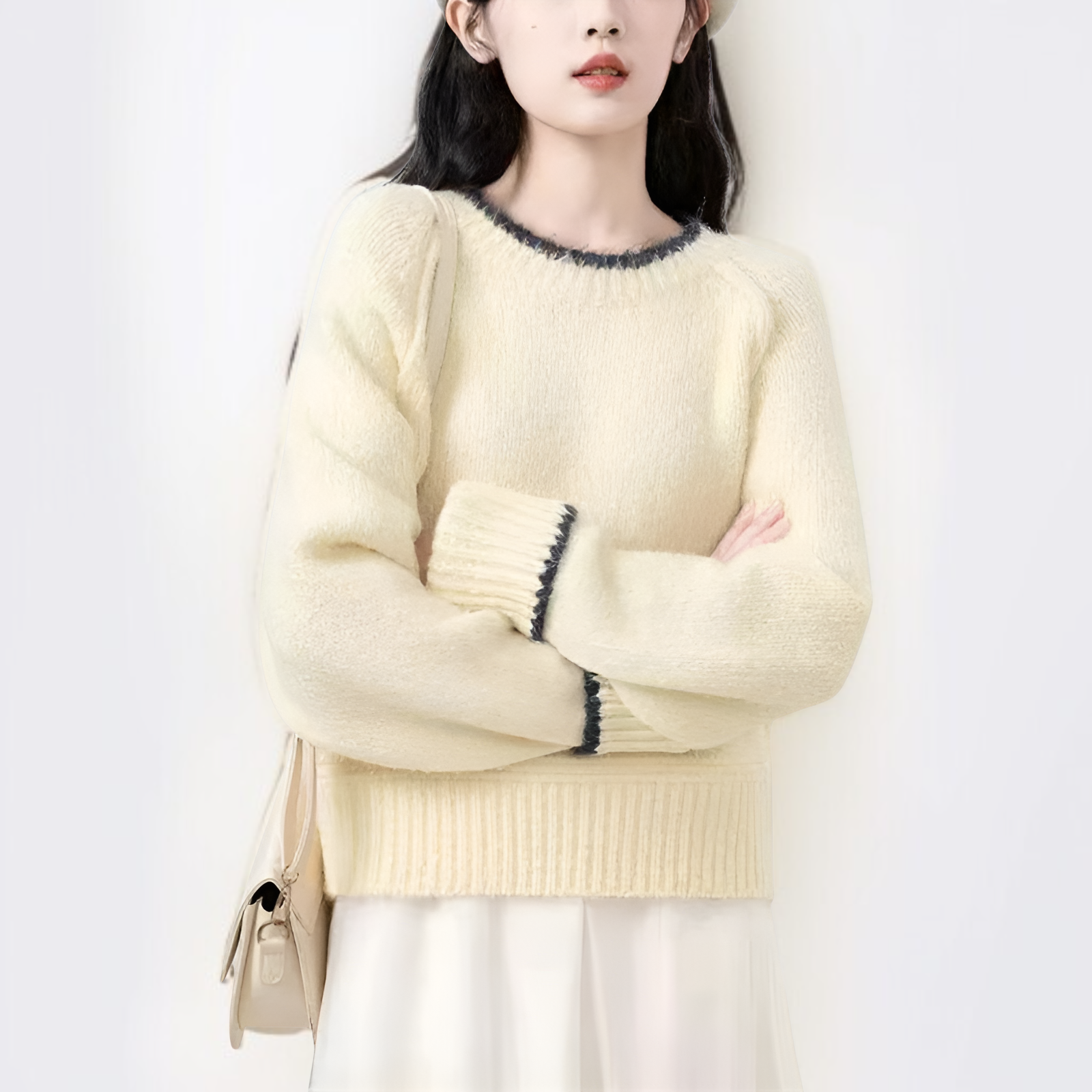 クルーネックのカラーブロックプルオーバーセーター