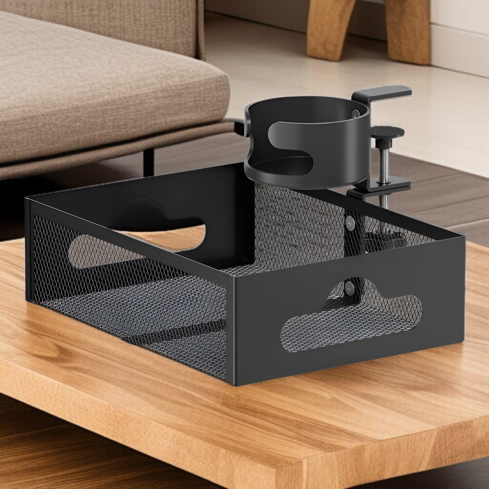 デスク下ケーブル管理ラック、ドリル不要のメッシュバスケットケーブルオーガナイザー、電源タップホルダー、デスク下ケーブル管理カップホルダー