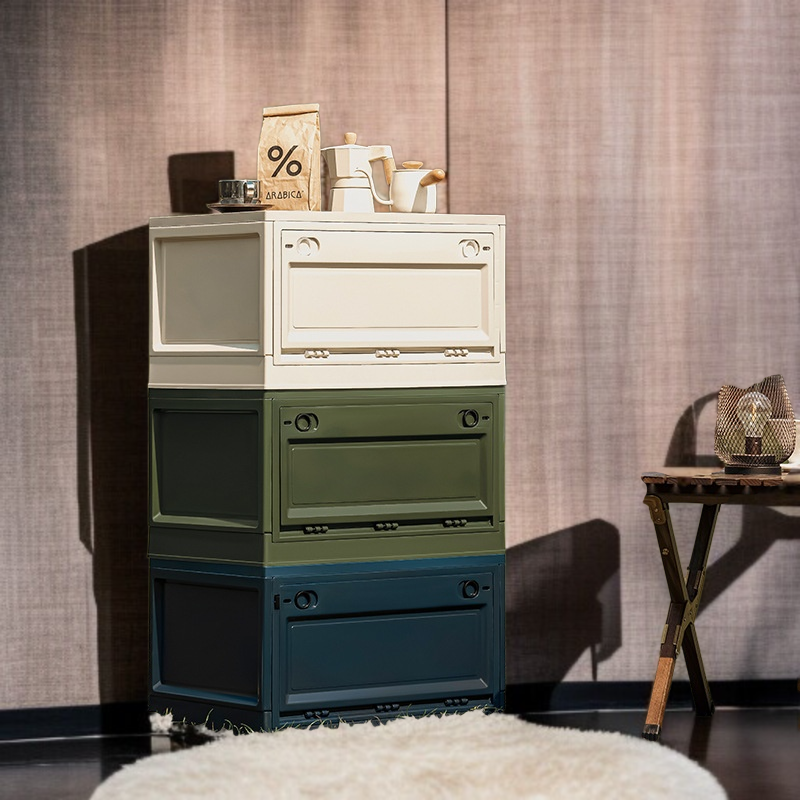 大型プラスチック収納ボックス アウトドア用 木製フタ・プーリー付き