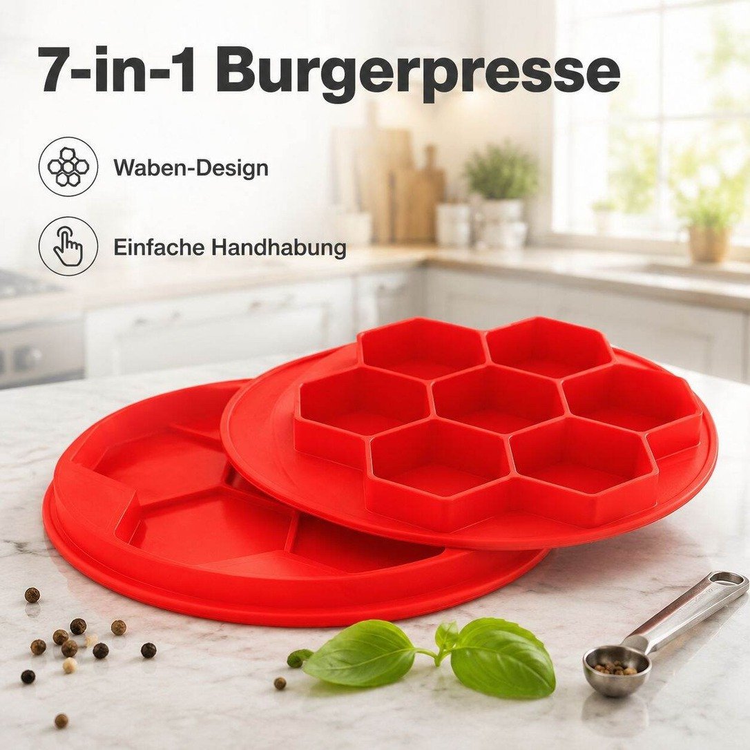Multifunktionale 7-Loch Silikonform für Hamburger-Patties, Keksbackform, Küchenwerkzeug