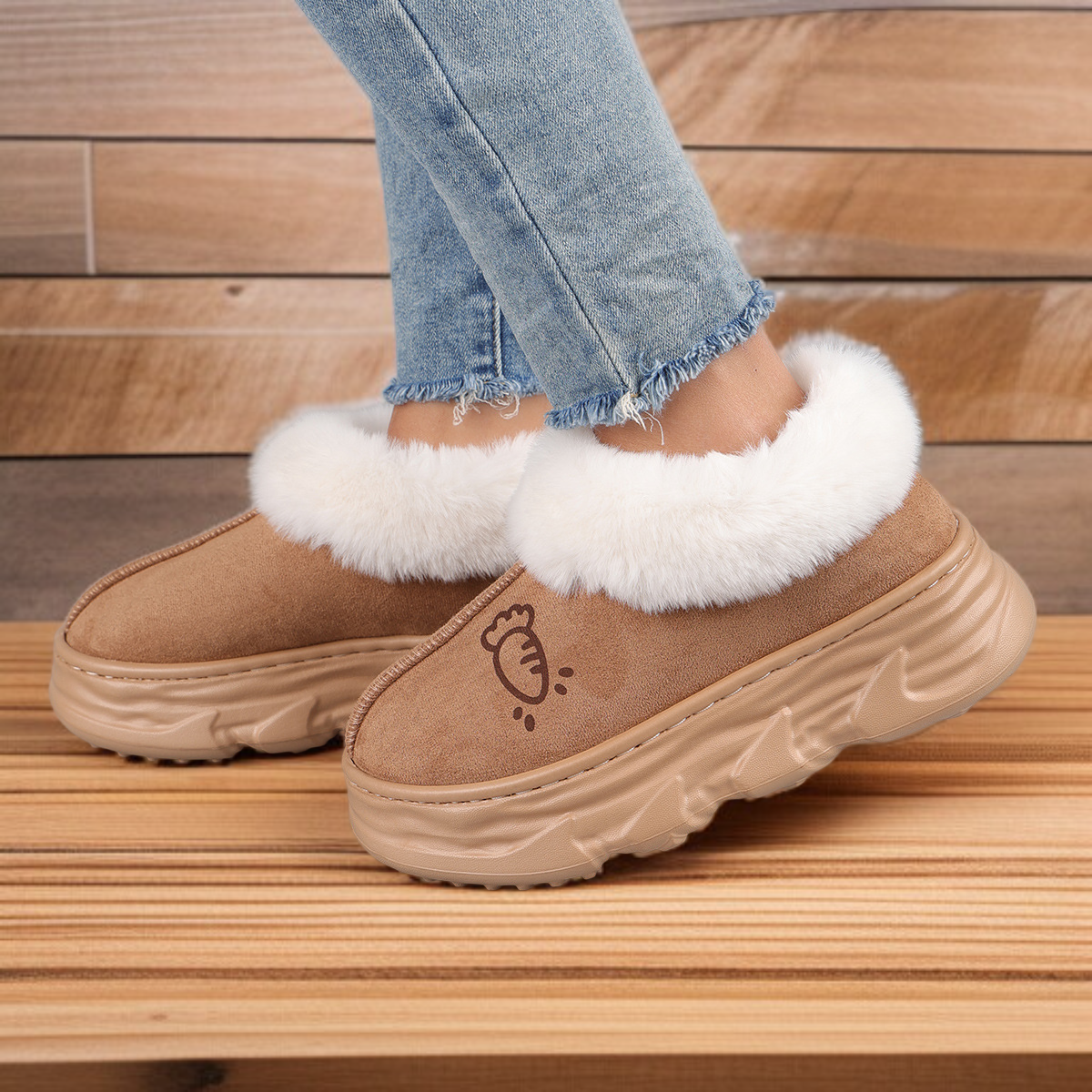 6cm 플랫폼 면 부츠