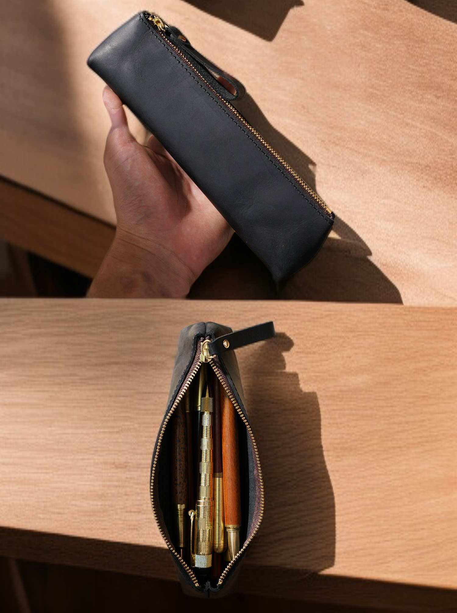 Crazy horse leather pencil pouch for stationery