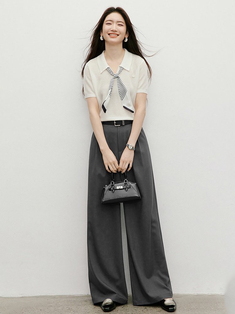 夏新作レディース配色スカーフニット