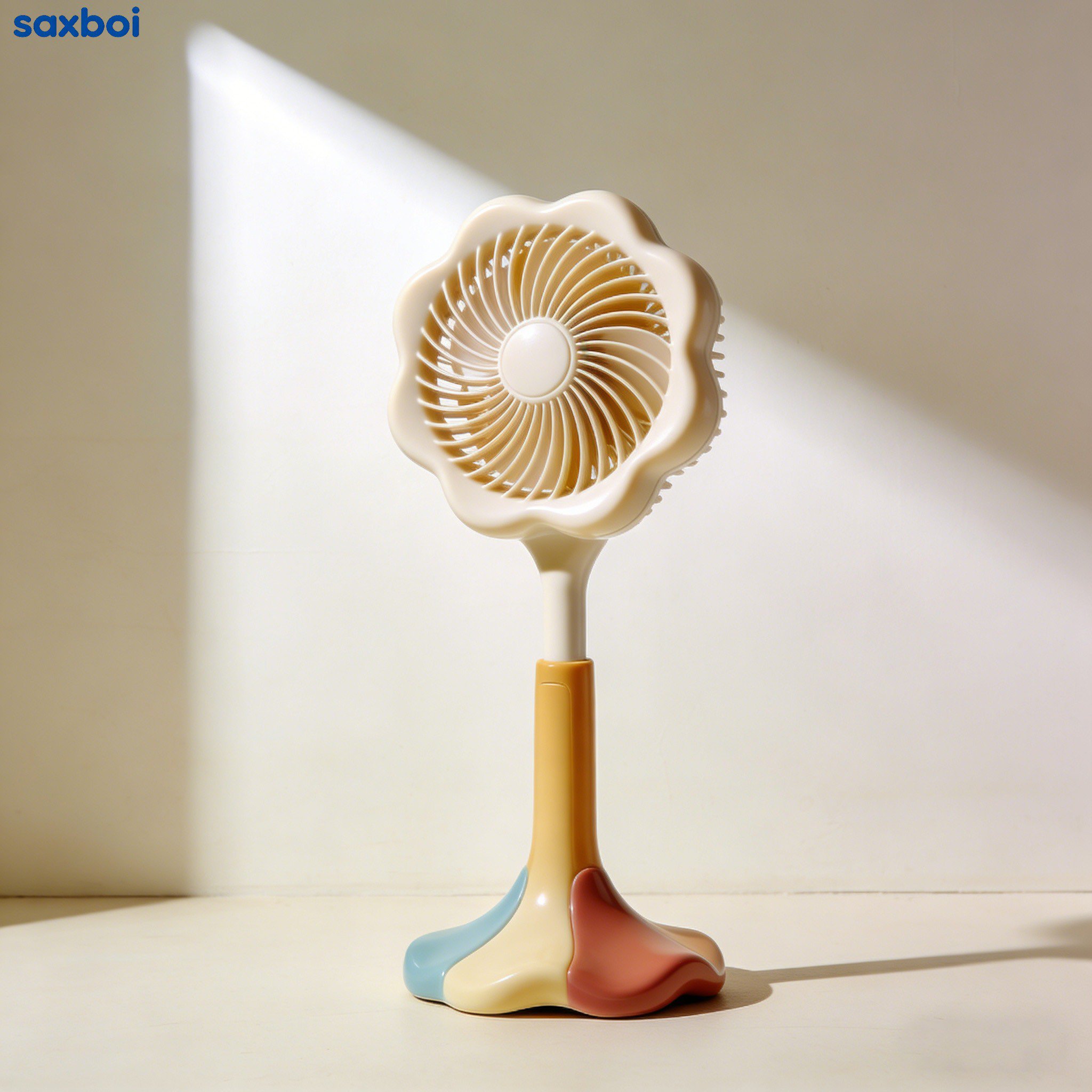 カラーブロックの花びら型手持ちミニ扇風機（3個）