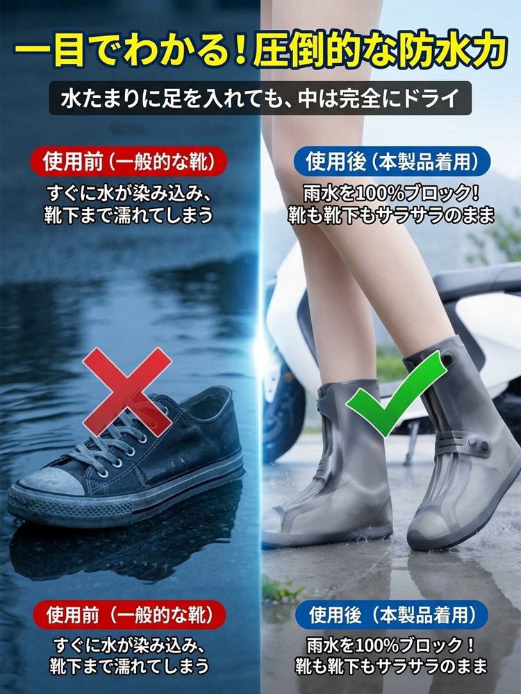 【滑りにくい！】天然ゴム製防水レインシューズカバー
