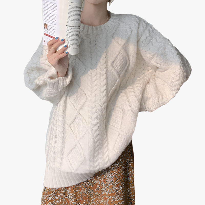 新作秋冬厚手ケーブル編みセーター女性用 ゆったりシルエット