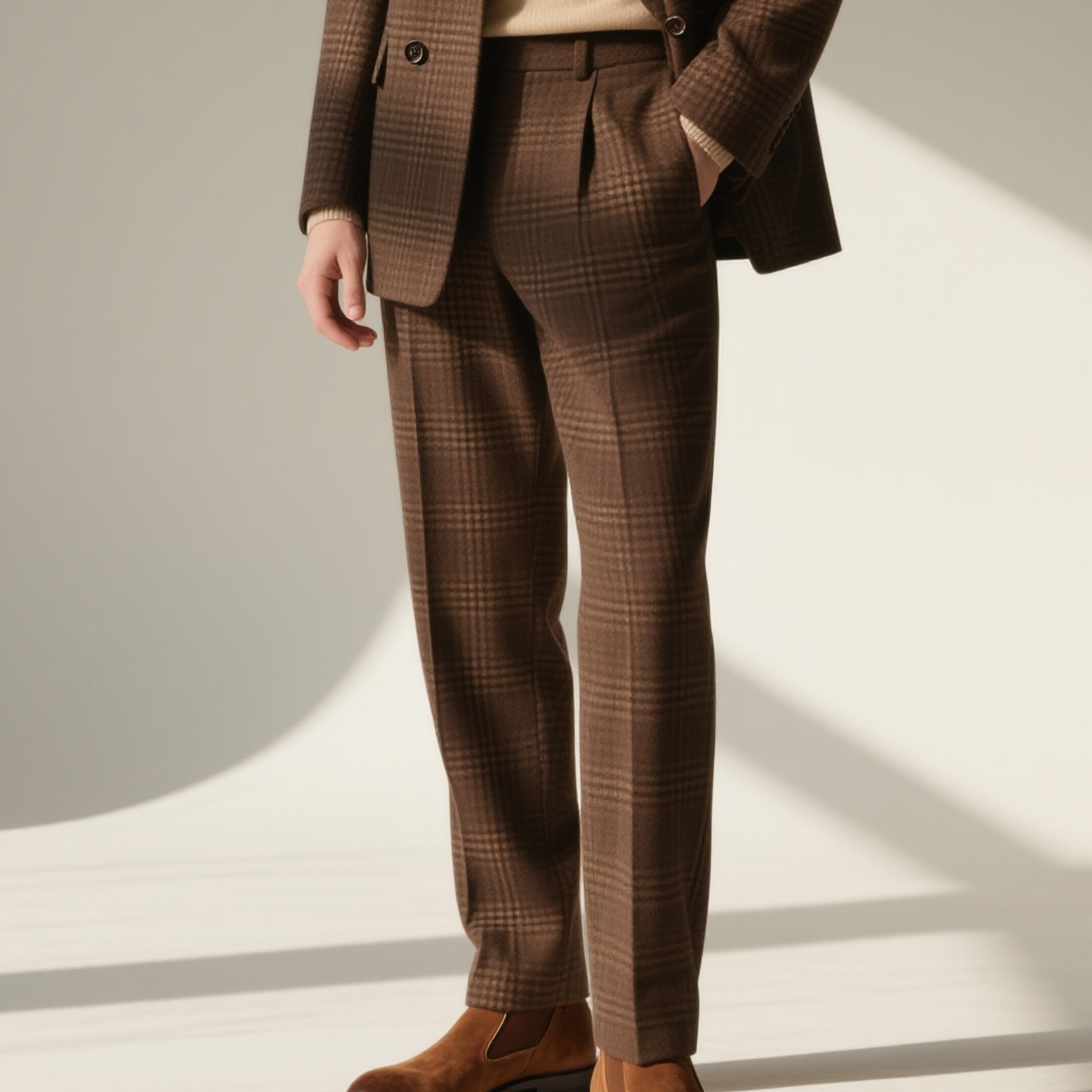 남자 체크무늬 면 정장 팬츠