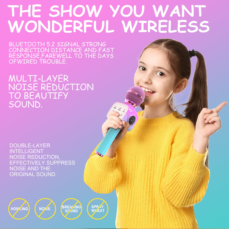 Bluetooth-Mikrofon für Kinder, tragbares kabelloses Mikrofon, Handmikrofon, Audio-All-in-One-Gerät, 