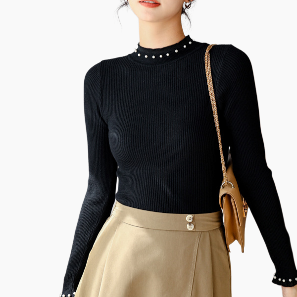 여성 블랙 루즈핏 니트 이너 반폴라 니트 레이스 이너 루즈핏 니트 풀오버 니트