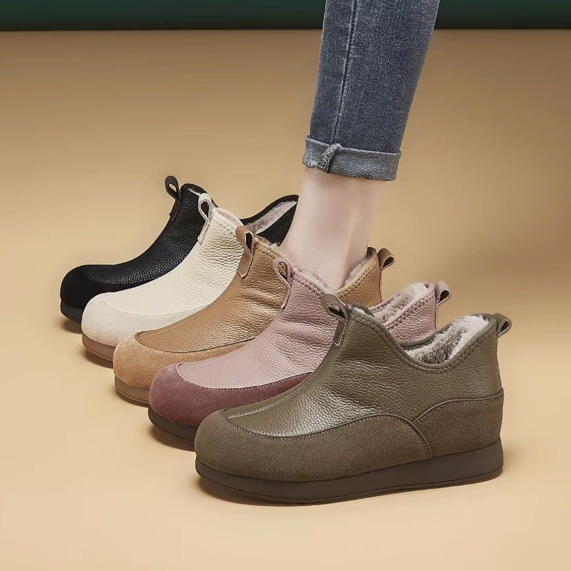 防滑保暖軟皮加絨雪地靴