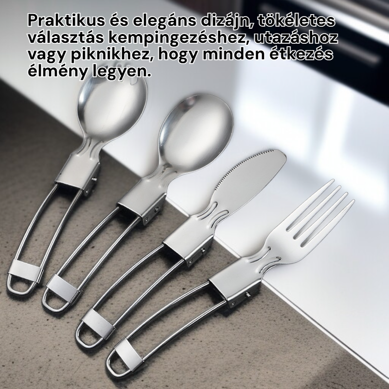 304 rozsdamentes acél összecsukható fűszerszett, hordozható evőeszköz utazáshoz