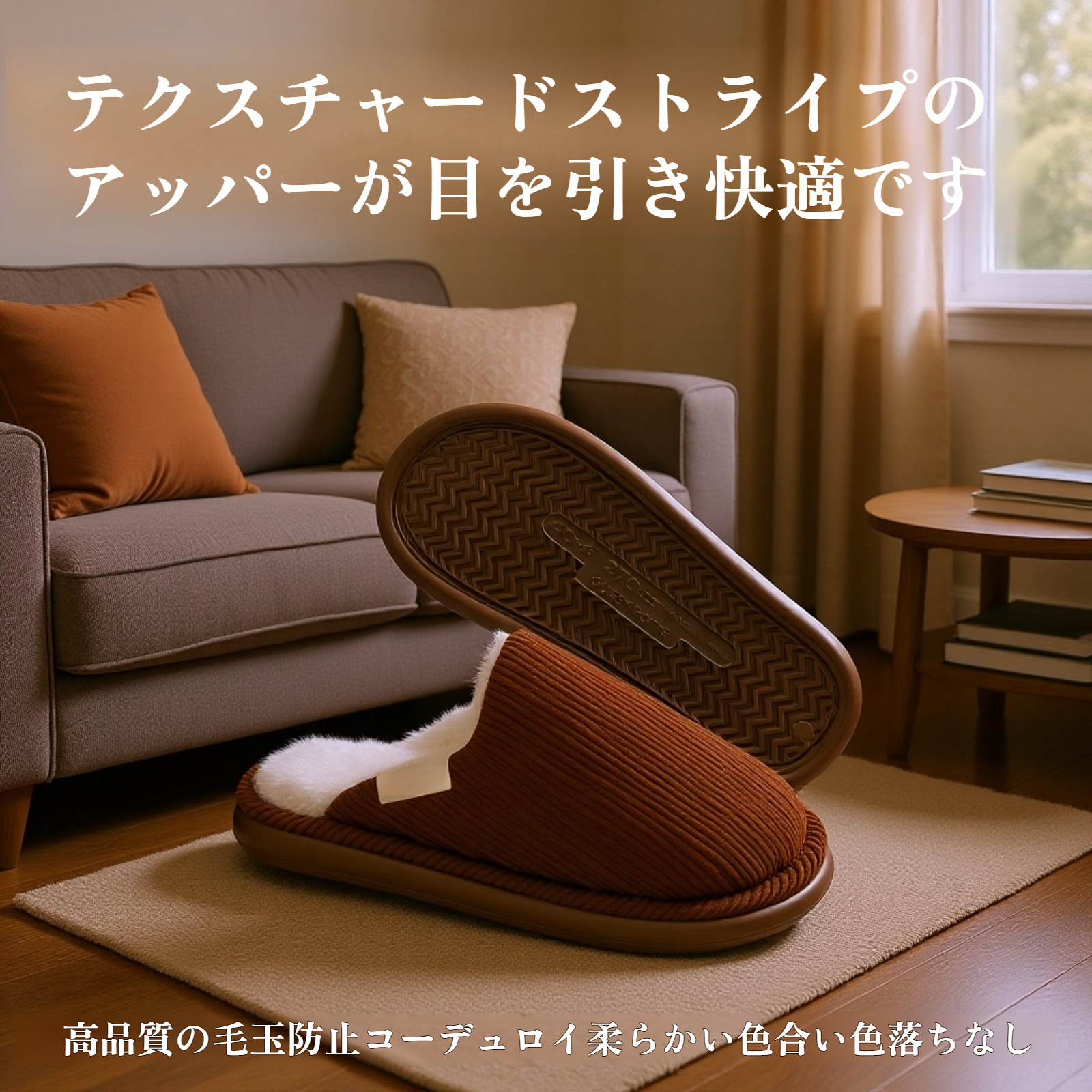 防滑デザインの柔らかいコーデュロイ室内履き
