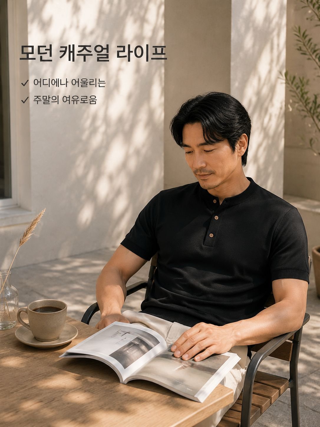 남성용 헨리넥 캐주얼 반팔 티셔츠