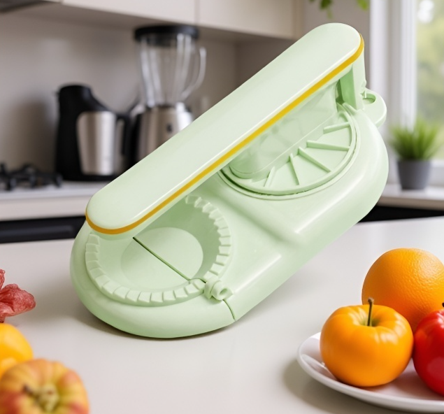 Máquina de dumplings trabajando en cocina industrial