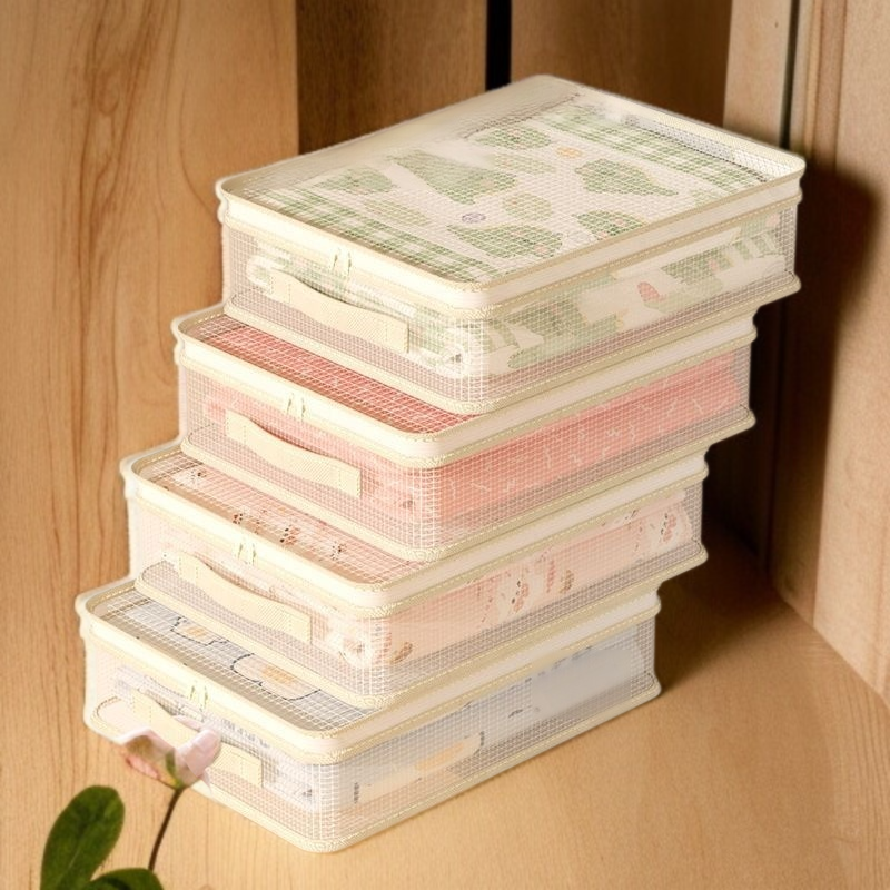 간절기 수납 가방 4종 세트 곰팡이 방지 의류 정리 가방 면 이불 수납 가방 칸막이 망사 옷장 수납 가방