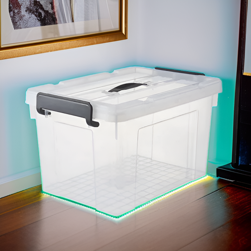 Caja organizadora de plástico resistente blanca con tapa y asa, adecuada para el hogar