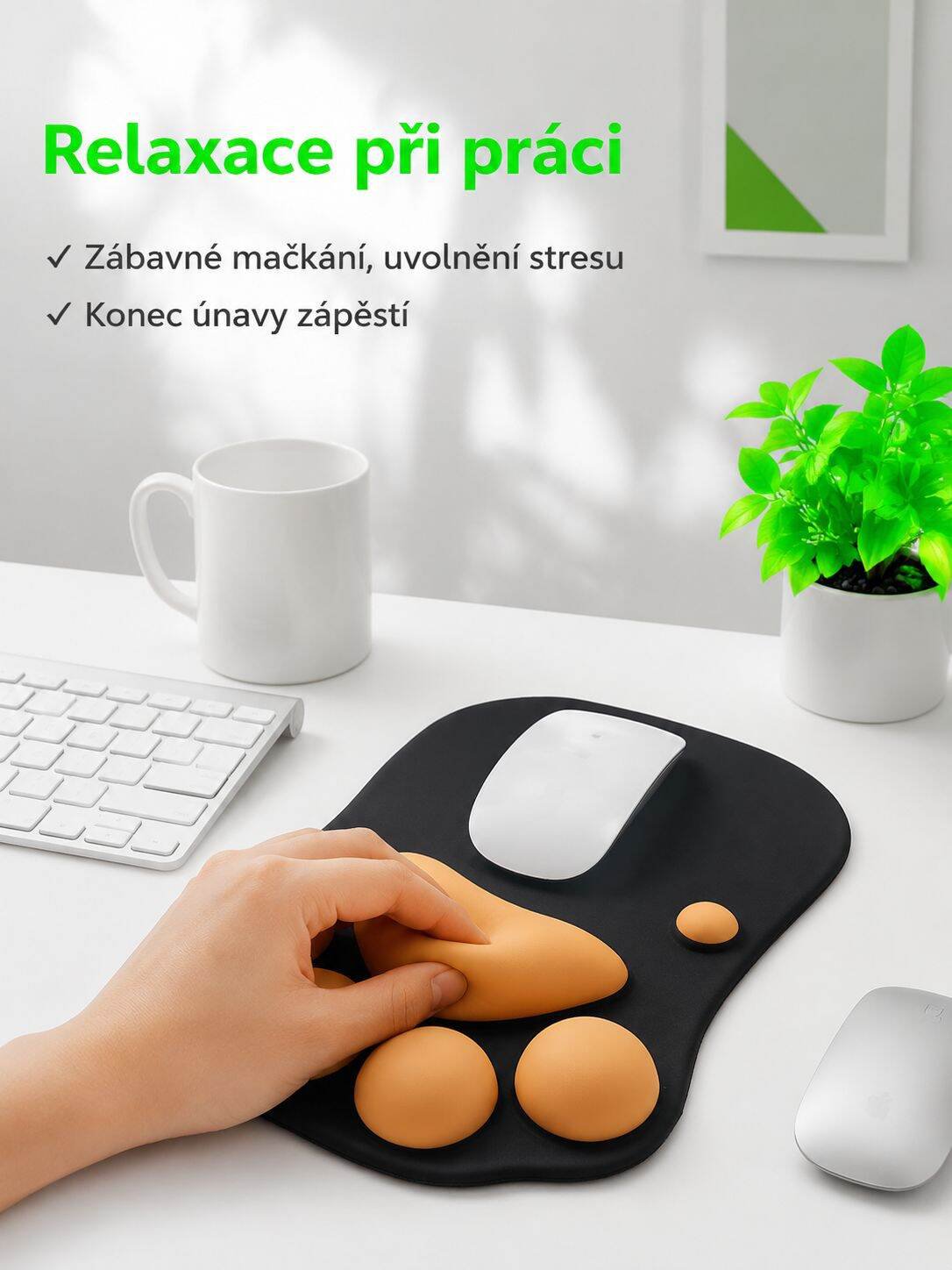 Podložka pod myš s opěrkou zápěstí ve tvaru kočičí tlapky ze silikonu, stylová a originální