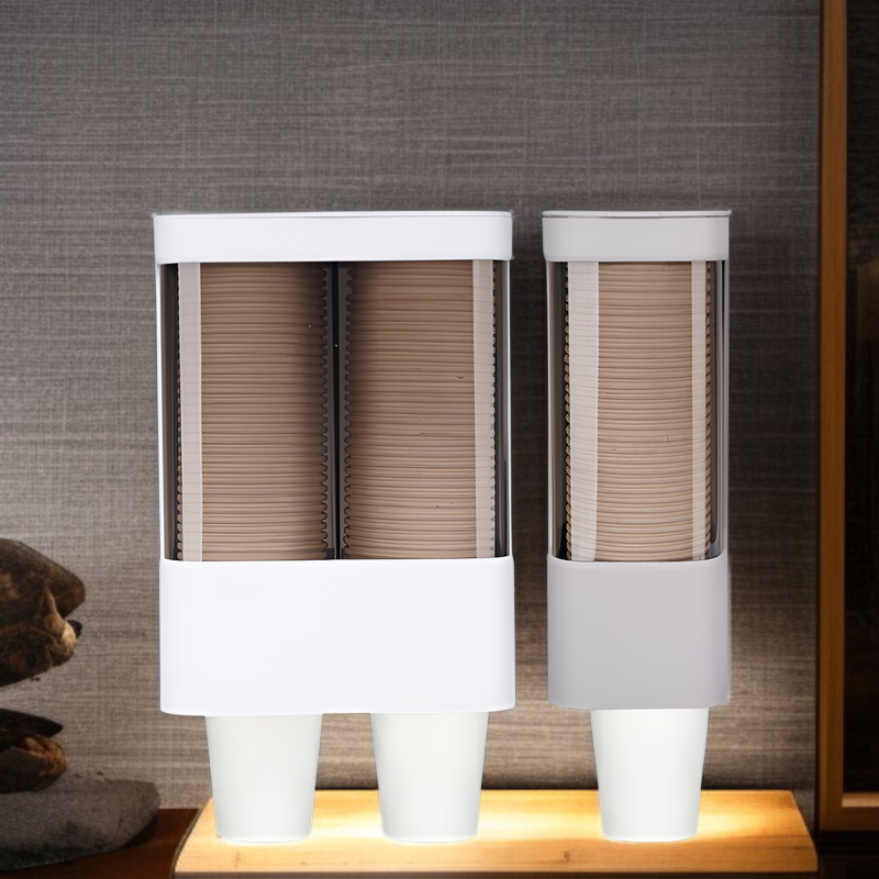 プラスチック使い捨て収納カップラックカップホルダー紙コップディスペンサー防塵ウォーターカップラック壁掛け式ダブルチューブ収納ラック