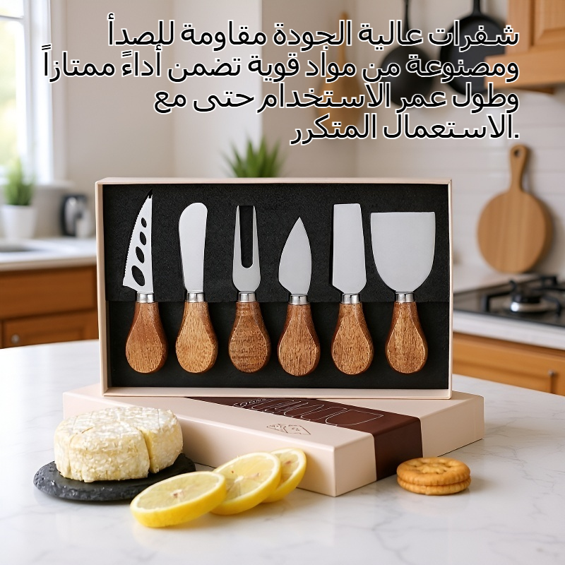 طقم سكاكين جبن بمقابض خشبية أنيق
