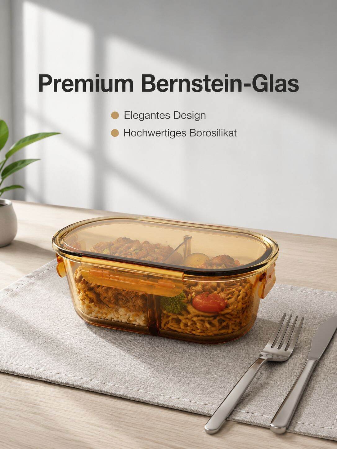 -[Must-have für den Fettabbau] Bernsteinfarbene, hochhitzebeständige Lunchbox mit hohem B
