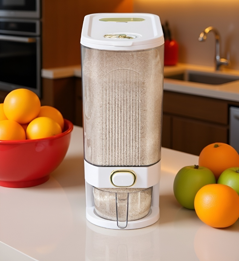 Rice being collected in bowl from dispenser