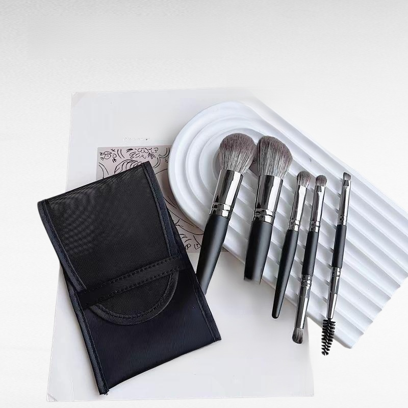 여행용 미니 5개 브러쉬 세트, 파우치 포함, 아이브로우・코쉐딩・블렌딩 듀얼 아이섀도우 브러쉬