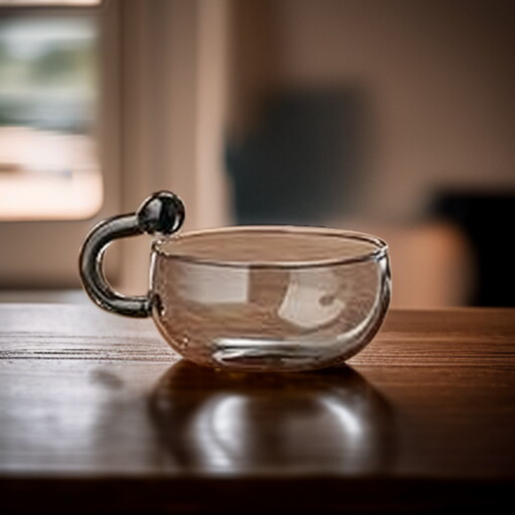 Modern design borosilicate glass teapot on wooden table