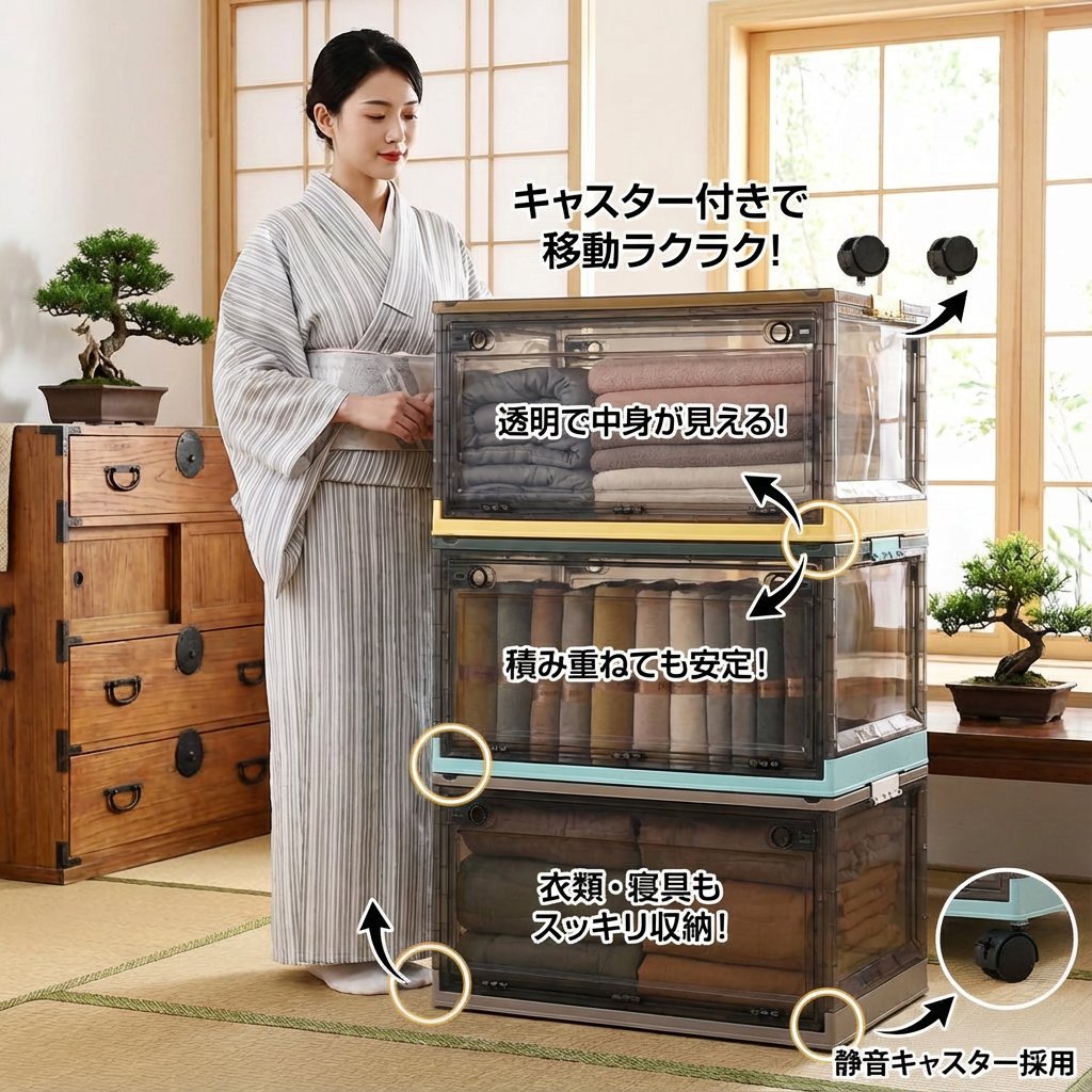 キャスター付き透明収納ボックス